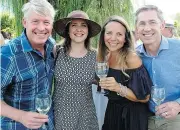  ??  ?? Peter and Elizabeth Crews of Arrowleaf and Jim and Jaimie Williams of Quails Gate provided some of the fine B.C. VQA wines to the sold-out longtable dinner.