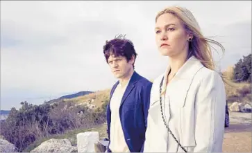  ?? Sky UK Ltd. / Sundance Now ?? JULIA STILES is Georgina and Iwan Rheon is Adam Clios in the new 10-episode miniseries “Riviera.”