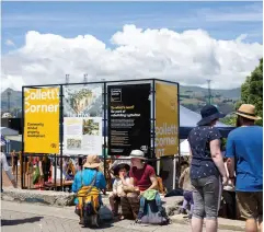  ??  ?? TOP RIGHT / Collett’s Corner in Lyttelton has been designed as a vibrant place, centred around wellbeing and community connection. Image, Warren & Mahoney. ABOVE / Keeping the community informed: Collett’s Corner signage in Lyttelton. Photo, Erica Austin.