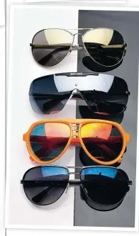  ??  ?? Gold Dh890, Michael Kors Visor Dh735, Just Cavalli at Eyezone Neon orange Dh1,295, Dsquared2 at Eyezone Blue mirror Dh910, Police at Paris Gallery