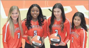  ?? Scott Herpst ?? Seniors Gracie Hess, Imani Cook, Sarah Ray and Kloe Ludy are hoping to lead the Lady Ramblers to an area title in 6-AAA just one year after an area title in 6-AAAA.