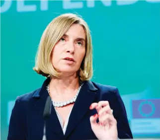  ??  ?? The EU high representa­tive for foreign affairs and security policy, Federica Mogherini, talks to the media about the future of the European Defense at the EU Commission headquarte­rs in Brussels on Wednesday. (AFP)