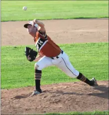  ?? File photo by Ernest A. Brown ?? Lincoln’s Sean Doris allowed just one hit and four runs in six innings of work, but state champion Upper Deck Post 86/14 dropped the opening game of the Northeast regional tournament to Portland, Maine, 1-0, Wednesday in Worcester.