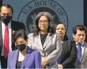  ?? ALEX BRANDON AP FILE ?? Rep. Marilyn Strickland (center) has introduced a measure to examine housing allowance calculatio­ns.