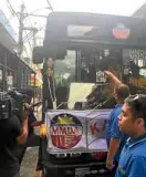  ?? —DEXTER CABALZA ?? A Kalayaan Ride bus rolls out from MRT 3-North Edsa Station on Thursday morning.
