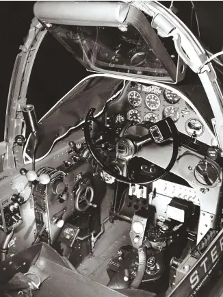  ??  ?? The P-38 was unique in that it used a control yoke, rather than a joystick, as is usual with fighters. (Photo courtesy of the U.S. Air Force)