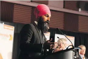  ?? — POSTMEDIA NETWORK FILES ?? NDP leadership candidate Jagmeet Singh faced pointed questions about pipelines and his political intentions during a candidates’ debate held Sunday in St. John’s, N.L.