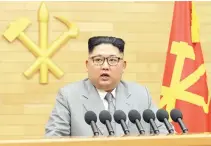  ??  ?? THIS PICTURE from North Korea’s official Korean Central News Agency taken and released on January 1, shows North Korean leader Kim Jong-Un delivering a New Year’s speech at an undisclose­d location. Kim Jong-Un vowed North Korea would mass-produce...