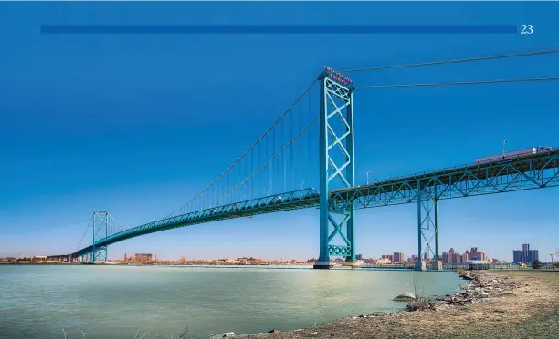  ?? Policy Archives photo ?? The Ambassador Bridge between Windsor and Detroit. For thousands of Southern Ontarians, including nurses and health workers, the bridge is the road to work in another country, in a city whose death rate from COVID-19 is many times that of all of Canada.