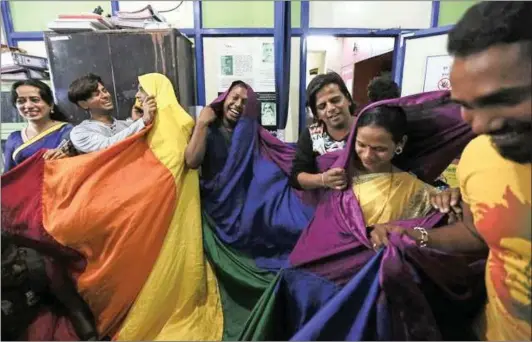  ?? PICTURE: REUTERS/AFRICAN NEWS AGENCY ?? LGBT rights activists in Mumbai, India, in a rare time of happiness. Several activists are fighting to improve lives of members of the LGBT community.