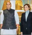  ??  ?? Union Defence Minister Rajnath Singh with his French counterpar­t Florence Parly ahead of 2nd Annual Defence Dialogue, in Paris, Tuesday