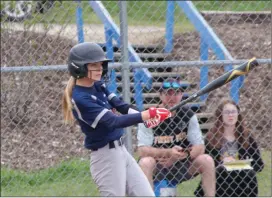  ?? Photo by Keith Reigel ?? Hailee Sheaffer gets a nice cut on the pitch. Sheaffer and the Kane hitters were held to just three hits in the game.