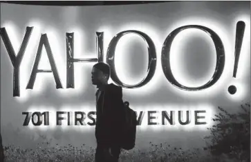  ?? Marcio Jose Sanchez Associated Press ?? VERIZON plans to make an offer next week to snap up Yahoo’s core business and its stake in Yahoo Japan, Bloomberg has reported. Analysts believe the New York telecom giant is a logical buyer for Yahoo.