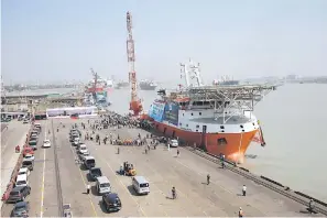  ??  ?? Malaysian Aid ship Nautical Aliya anchored in Chittagong Container Terminal with relief for Rohingya refugees in Chittagong, Bangladesh. — Reuters photo