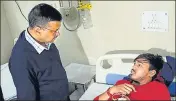  ?? HT PHOTO ?? Kejriwal speaks to an injured person at GTB Hospital.