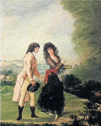  ?? MUSÉE D’AGEN. ?? Coloquio galante, círculo de Goya (ca. 1793-1797). Abajo, un grabado de Julie.