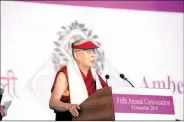  ?? Express ?? The Dalai Lama at the fifth annual convocatio­n of Ambedkar University, Friday.