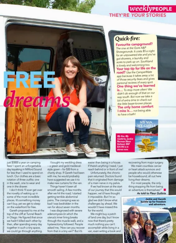  ??  ?? Jackie and Gareth buckle up for freedom
and adventure. My Van, My Castle by Jackie Norman (New Holland, RRP $ 34.99) is in stores now.