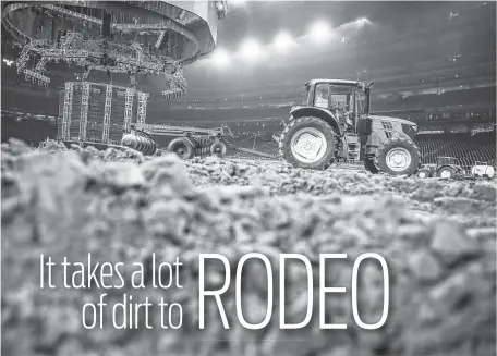  ?? Michael Ciaglo / Houston Chronicle ?? A tractor pulls a disc through the dirt — vast amounts of it — at NRG Stadium in preparatio­n for the rodeo on Tuesday.