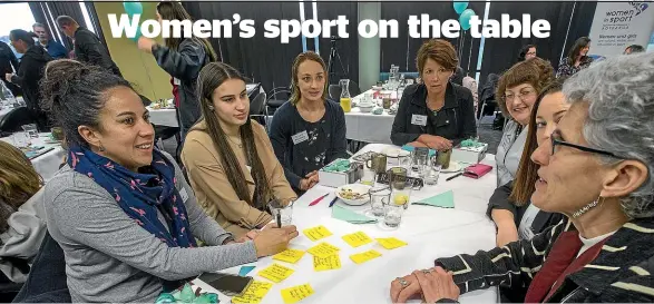  ?? MURRAY WILSON/STUFF ?? A discussion group at Sport Manawatu¯ ’s girls and women’s sport breakfast. From left are Verity Sharland, Suraya Goss, Lana Mccarthy, Tania Garrett, Dr Johanna Wood and Sarah Leberman.