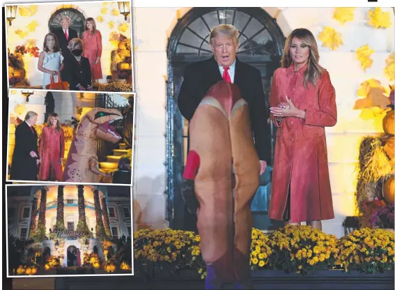  ??  ?? Children dressed as the presidenti­al couple (top left) pose with the Trumps during a Halloween celebratio­n at the White House. Pictures: AFP