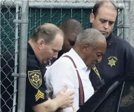  ?? AP PHOTO/MATT SLOCUM ?? Bill Cosby departs after his sentencing hearing at the Montgomery County Courthouse yesterday in Norristown, Pennsylvan­ia. Cosby left in handcuffs to begin serving a three-to 10-year prison sentence for sexual assault.