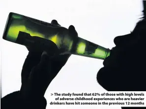  ??  ?? &gt; The study found that 62% of those with high levels of adverse childhood experience­s who are heavier drinkers have hit someone in the previous 12 months