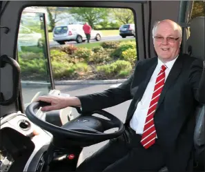  ??  ?? Gerry McManus of Friends of Sligo University Hospital at the wheel of the bus when it was launched in April 2011.