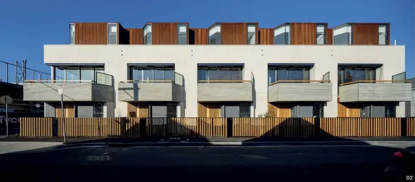  ??  ?? 02 The Farmer
Street Townhouses (2018) are comprised of nine dwellings that are part of a larger developmen­t. Photograph:
Trevor Mein.