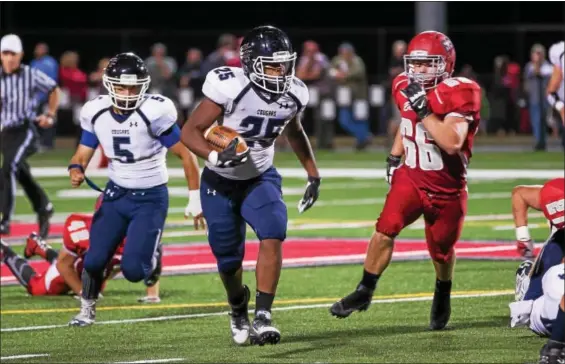  ?? SUBMITTED PHOTO - DENNIS KRUMANOCKE­R ?? Kutztown’s Caleb Riegel runs for a first down against Pequea Valley.