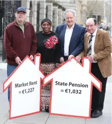  ?? Photo: Jason Clarke ?? Pictured with Vincent Browne are older persons who avail of ALONE’s housing services – Christophe­r Jackson (67), Titi Rose Thompson (67), and Noel Murphy (71) – at the launch of the organisati­on’s new awareness campaign.