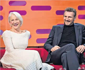  ??  ?? Dame Helen Mirren and Liam Neeson were both appearing on The Graham Norton Show to promote their latest films