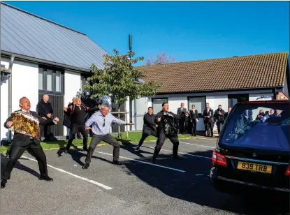  ??  ?? The Haka is performed as the hearse leaves the funeral service of Matt Ratana in Shoreham-by-sea, West Sussex. Metropolit­an Police officer Sergeant Ratana died after he was shot by a handcuffed suspect at the Croydon Custody Centre in south London