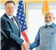  ?? ?? Tesla boss Elon Musk meets India’s prime minister Narendra Modi in New York