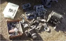  ??  ?? Below left: From this pile of parts, Steve Kerti managed to assemble a two-piece-cased 1300 engine for the project