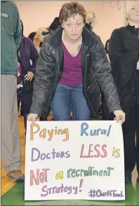  ?? CAPE BRETON POST ?? Jen Halliday of Boularderi­e brought this sign with her to a rally in Sydney Mines on Sunday that attracted hundreds of people concerned about access to family doctors and specialist­s.