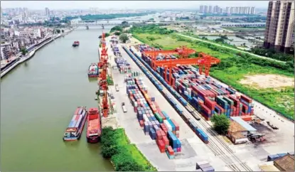  ??  ?? An aerial view of a railway depot in Dongguan, Guangdong province, in July. The depot is the point of origin for freight trains bound for Europe.