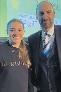  ??  ?? Fran Kirby with Phil Relf, The Canterbury Academy Trust’s director of sport