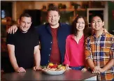  ?? ?? COVER CHARGE: Jamie Oliver and contestant­s in Cookbook Challenge