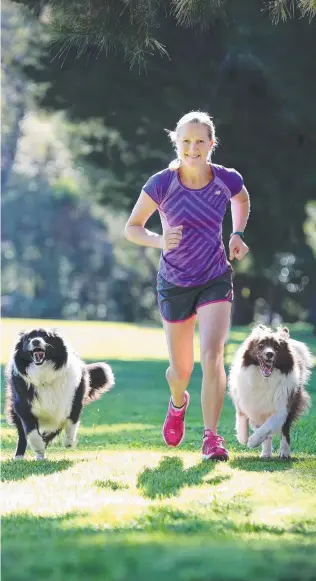  ??  ?? HECTIC PACE: Mother of two and marathon runner Sue Thompson with her border collies.