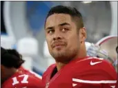  ?? NHAT V. MEYER — BAY AREA NEWS GROUP FILE ?? The 49ers’ Jarryd Hayne (38) sits on the bench during their game against the Dallas Cowboys in a preseason game at Levi’s Stadium in Santa Clara in August of 2015.