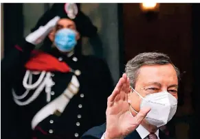  ?? FOTO: CECILIA FABIANO/DPA ?? Mario Draghi trifft im Senat ein, um dort seine erste Ansprache im neuen Amt zu halten.