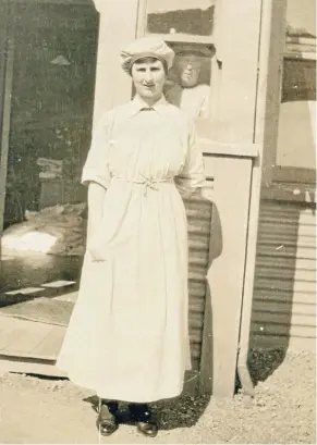  ??  ?? Metty Vella undergoing influenza training in Wellington in 1919. She contracted the flu the year before and survived, but her brother Jack died.