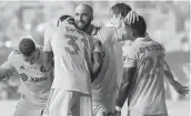  ?? MATIAS J. OCNER Miami ?? Inter Miami forward Gonzalo Higuaín celebrates with teammates after a goal against Minnesota on June 25.