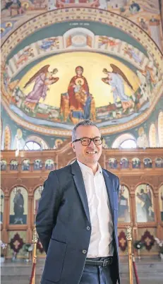  ?? RP-FOTO: HANS-JÜRGEN BAUER ?? Die Griechisch-Orthodoxe Kirche in Eller gehört zu den Lieblingso­rten von Xenofon Moustakas.