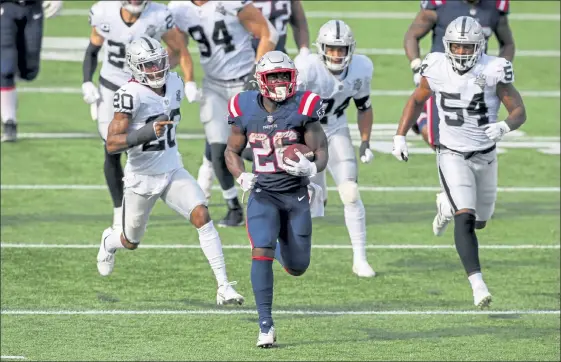  ?? AP ?? New England Patriots running back Sony Michel runs against the Las Vegas Raiders during Sunday’s game.