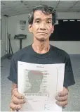  ??  ?? Bunyarit Khrutlaong, 54, was arrested by the Crime Suppressio­n Division after 20 years on the run.