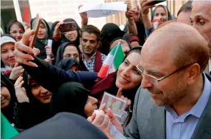  ?? AFP ?? Tehran mayor Mohammad Bagher Ghalibaf among his supporters in Tehran. —