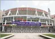  ?? Andy Lyons / Getty Images ?? An exterior view of Great American Ball Park in Cincinnati, the venue for the Reds game against the Pirates that was postponed due to a player testing positive for COVID-19 on Saturday. The final game of the four-game series on Sunday was also postponed.