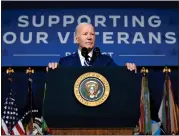  ?? ALEX BRANDON – THE ASSOCIATED PRESS ?? President Joe Biden speaks at the George E. Wahlen Department of Veterans Affairs Medical Center, Aug. 10, 2023, in Salt Lake City.